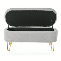 Upholstered Cream Storage Bench For Living Room Bedroom Entryway With Metal Legs