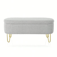 Upholstered Cream Storage Bench For Living Room Bedroom Entryway With Metal Legs