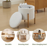 Stylish Round Storage Ottoman With Metal Base For Living Room Bedroom And Makeup Room Gray Footstool With Removable Lid