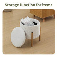 Stylish Round Storage Ottoman With Metal Base For Living Room Bedroom And Makeup Room Gray Footstool With Removable Lid