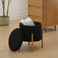 Stylish Round Storage Ottoman With Metal Base For Living Room Bedroom And Makeup Room Gray Footstool With Removable Lid