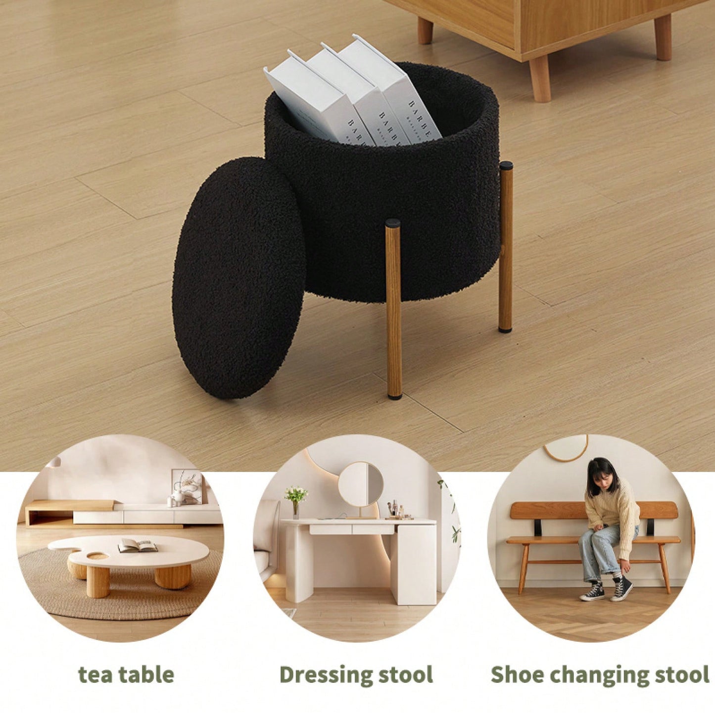 Stylish Round Storage Ottoman With Metal Base For Living Room Bedroom And Makeup Room Gray Footstool With Removable Lid