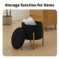 Stylish Round Storage Ottoman With Metal Base For Living Room Bedroom And Makeup Room Gray Footstool With Removable Lid