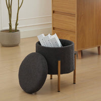 Stylish Round Storage Ottoman With Metal Base For Living Room Bedroom And Makeup Room Gray Footstool With Removable Lid