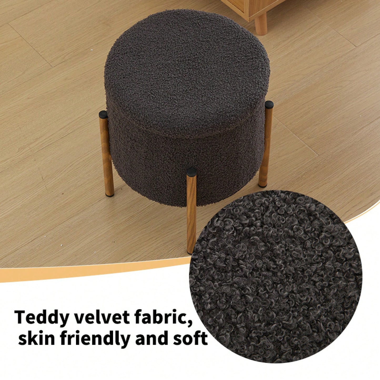 Stylish Round Storage Ottoman With Metal Base For Living Room Bedroom And Makeup Room Gray Footstool With Removable Lid