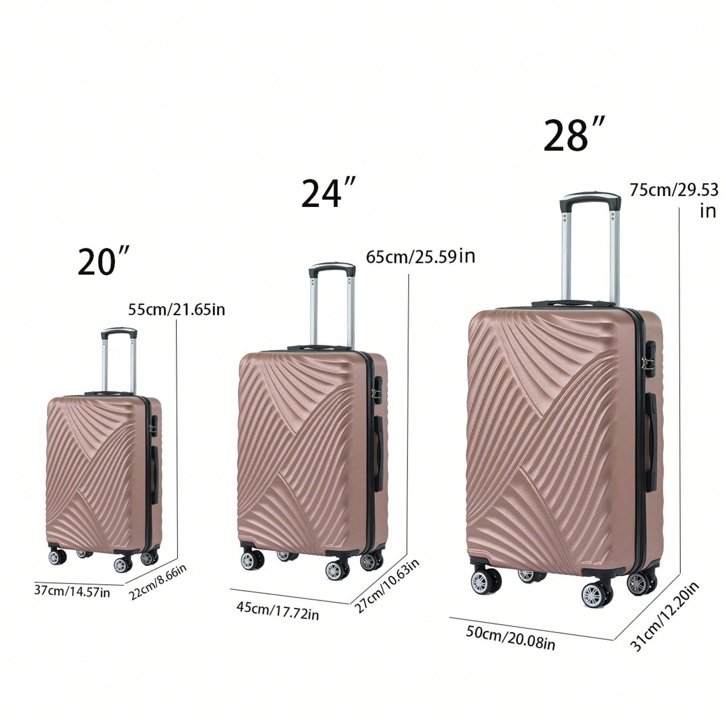 Lightweight 3-Piece Hard Shell Luggage Set With 360 Degree Rotating Wheels 20 24 28 Inch Travel Suitcases