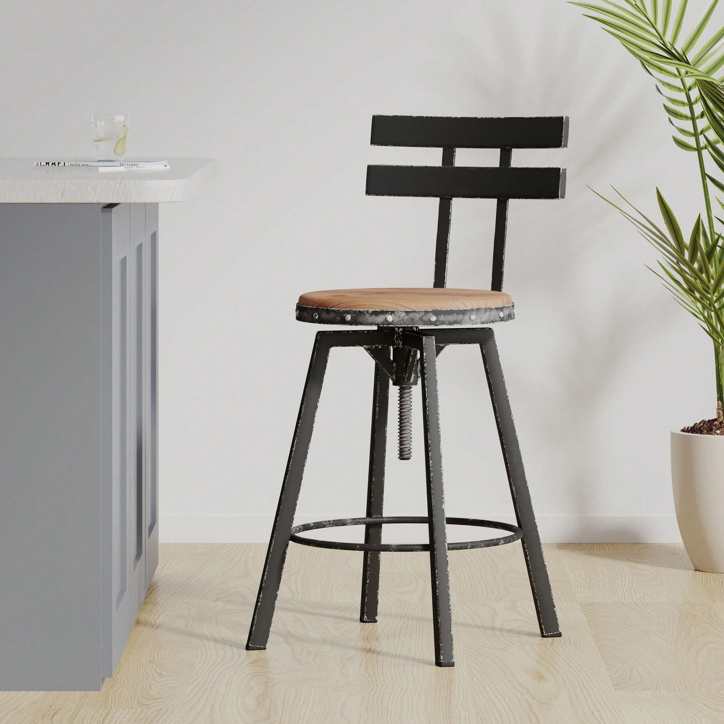 Stylish Metal Chair With Comfortable Wooden Seat For Home And Office Use