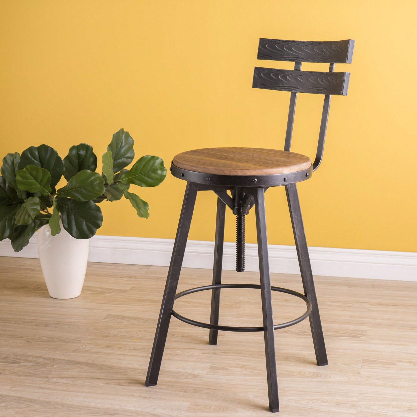 Stylish Metal Chair With Comfortable Wooden Seat For Dining And Living Spaces