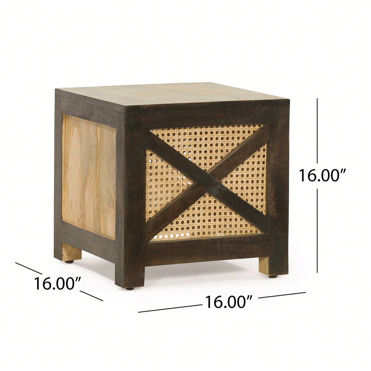 Natural Mango Wood And Cane Square Cube Ottoman For Stylish Home Decor