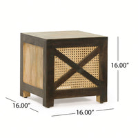 Natural Mango Wood And Cane Square Cube Ottoman For Stylish Home Decor