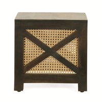 Natural Mango Wood And Cane Square Cube Ottoman For Stylish Home Decor