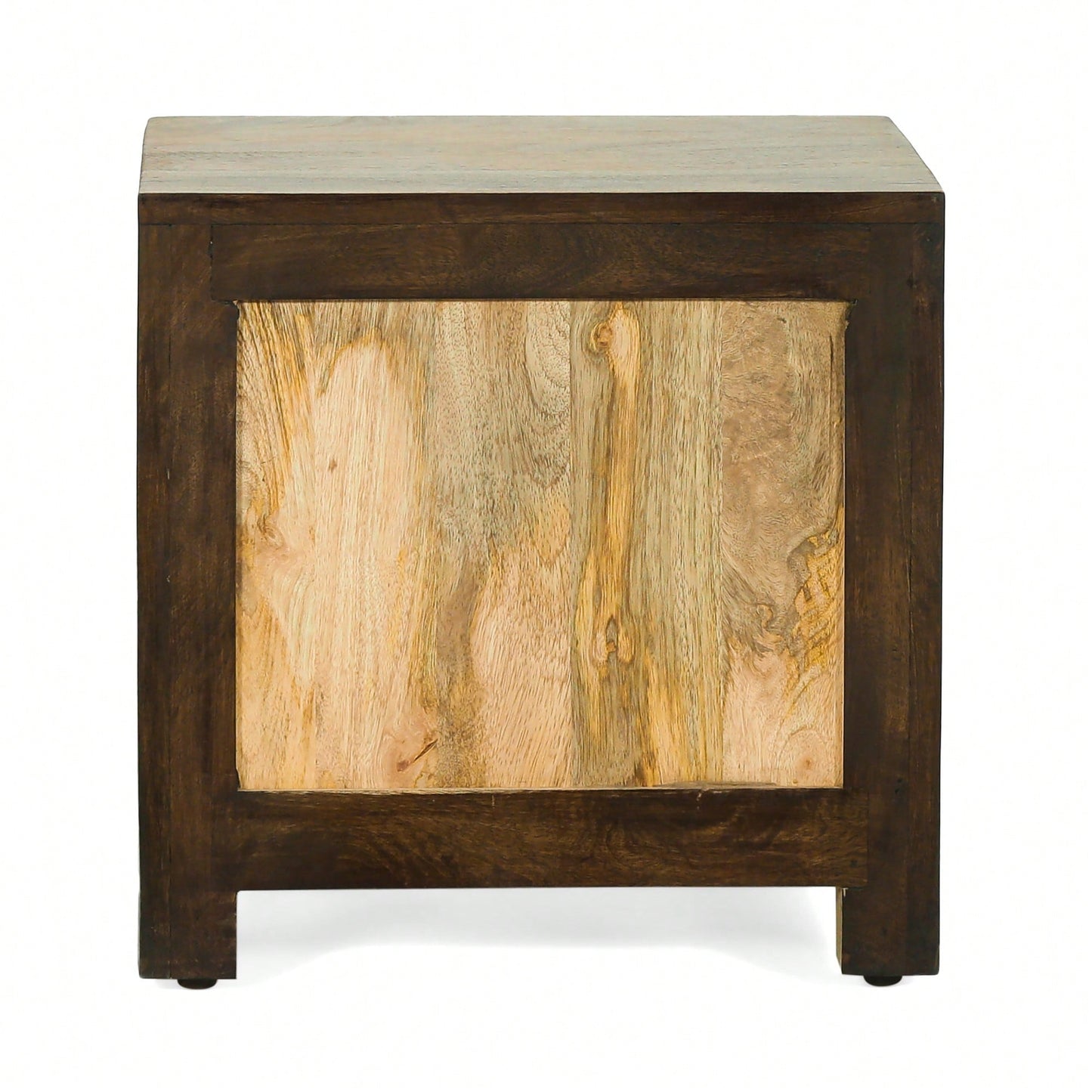 Natural Mango Wood And Cane Square Cube Ottoman For Stylish Home Decor