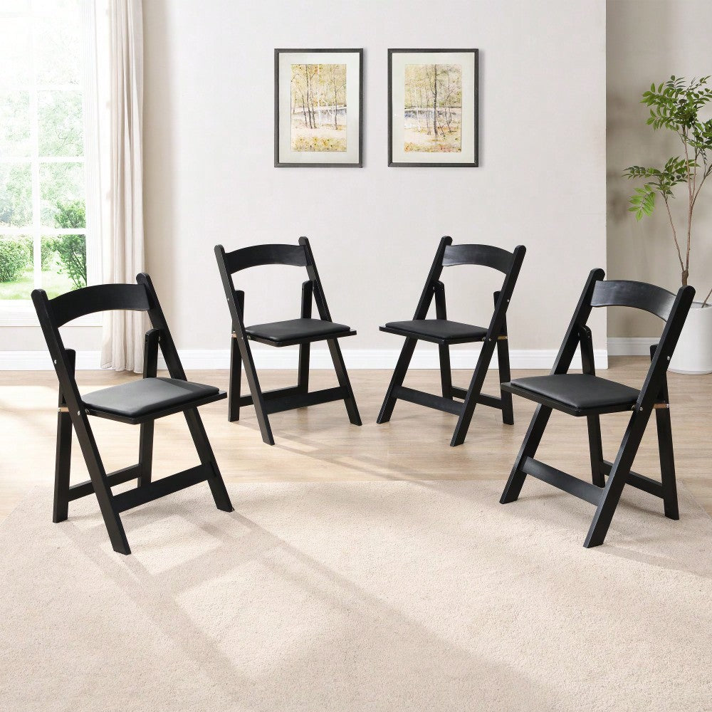 Beige Upholstered Folding Chair Set Of 4 With White Shelf For Space Saving Dining Room Solutions
