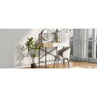 Stylish Black Makeup Vanity Desk with Tri-Mode Lighted Mirror and Wireless Charger for Bedroom Storage