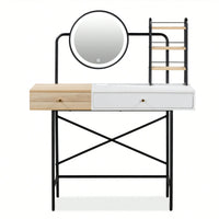 Stylish Black Makeup Vanity Desk with Tri-Mode Lighted Mirror and Wireless Charger for Bedroom Storage