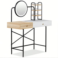 Stylish Black Makeup Vanity Desk with Tri-Mode Lighted Mirror and Wireless Charger for Bedroom Storage