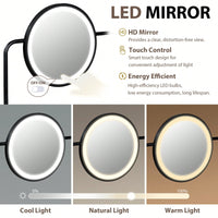 Stylish Black Makeup Vanity Desk with Tri-Mode Lighted Mirror and Wireless Charger for Bedroom Storage