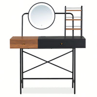 Stylish Black Makeup Vanity Desk with Tri-Mode Lighted Mirror and Wireless Charger for Bedroom Storage