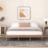 White Washed Modern Queen Floating Platform Bed Frame