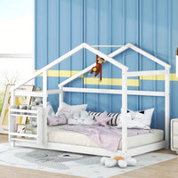 Twin Wooden House Bed With Shelf No Box Spring White Floor Bed