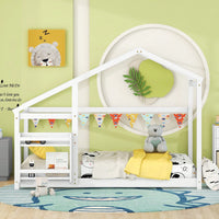 Twin Wooden House Bed With Shelf No Box Spring White Floor Bed