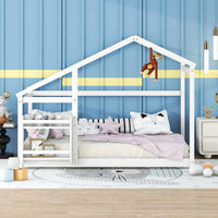 Twin Wooden House Bed With Shelf No Box Spring White Floor Bed
