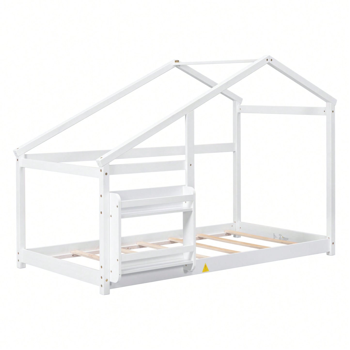 Twin Wooden House Bed With Shelf No Box Spring White Floor Bed