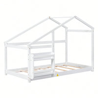 Twin Wooden House Bed With Shelf No Box Spring White Floor Bed