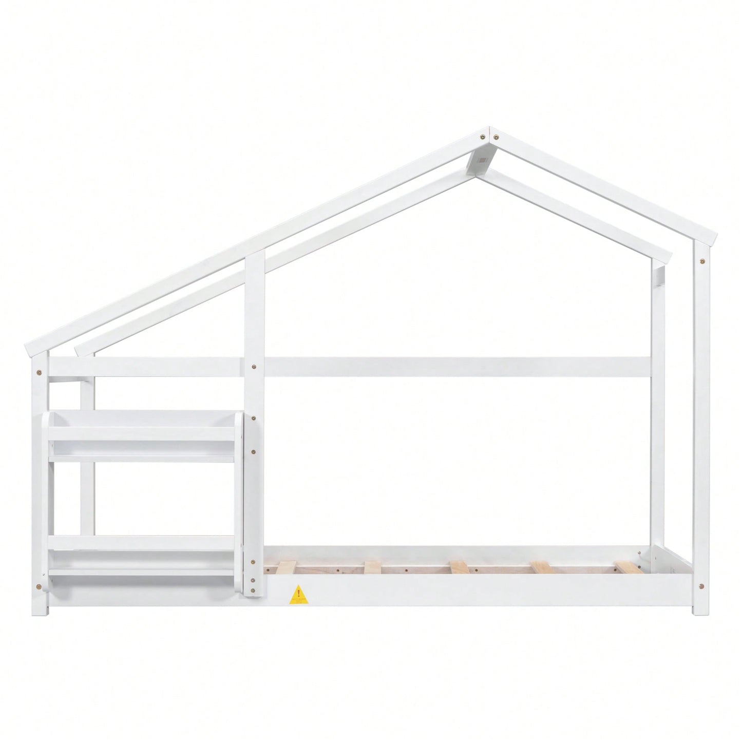 Twin Wooden House Bed With Shelf No Box Spring White Floor Bed