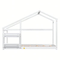 Twin Wooden House Bed With Shelf No Box Spring White Floor Bed
