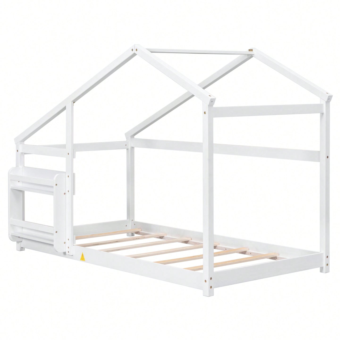 Twin Wooden House Bed With Shelf No Box Spring White Floor Bed