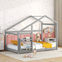 Twin Wooden House Bed With Shelf No Box Spring White Floor Bed