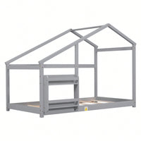 Twin Wooden House Bed With Shelf No Box Spring White Floor Bed