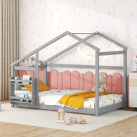 Twin Wooden House Bed With Shelf No Box Spring White Floor Bed