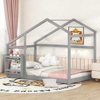 Twin Wooden House Bed With Shelf No Box Spring White Floor Bed