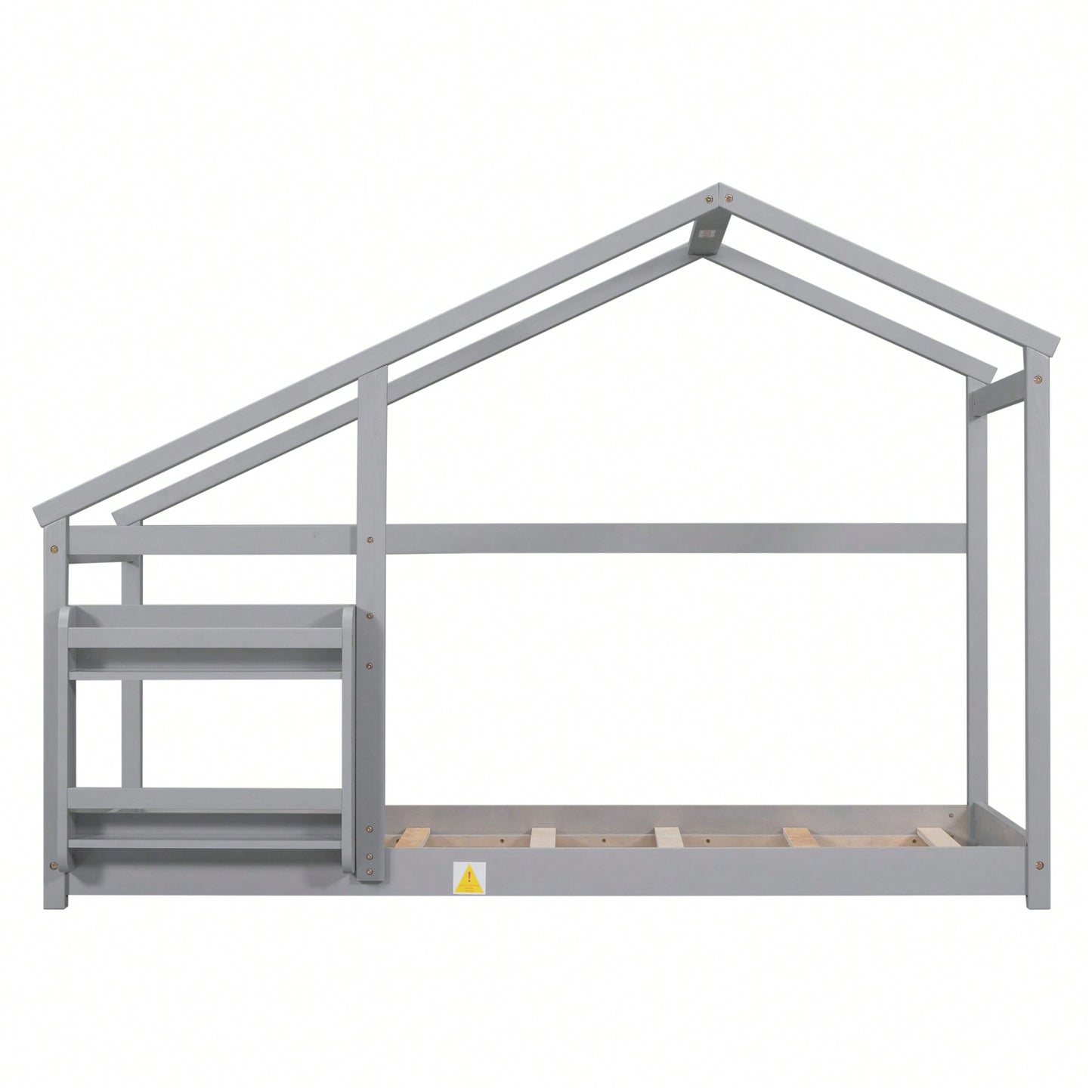 Twin Wooden House Bed With Shelf No Box Spring White Floor Bed