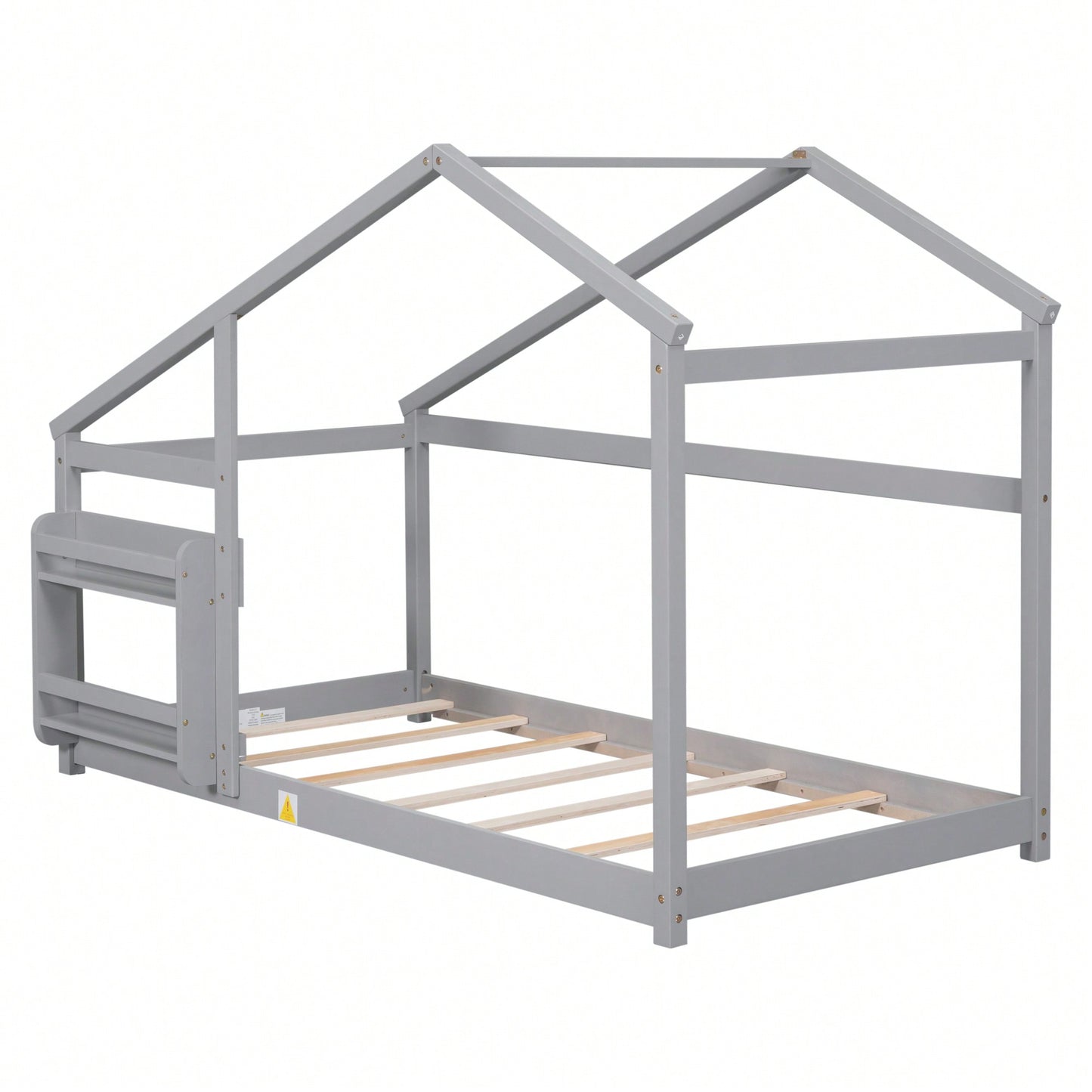 Twin Wooden House Bed With Shelf No Box Spring White Floor Bed