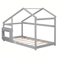 Twin Wooden House Bed With Shelf No Box Spring White Floor Bed
