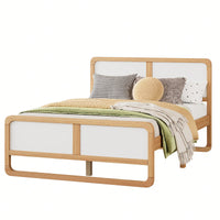 Modern Solid Wood Full Size Platform Bed For Kids And Adults No Box Spring Needed Walnut And White Finish