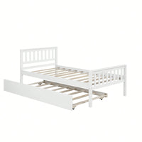 Space-Saving Twin Bed With Trundle And Headboard, No Box Spring Required, Ideal For Small Bedrooms And Living Spaces, White Finish