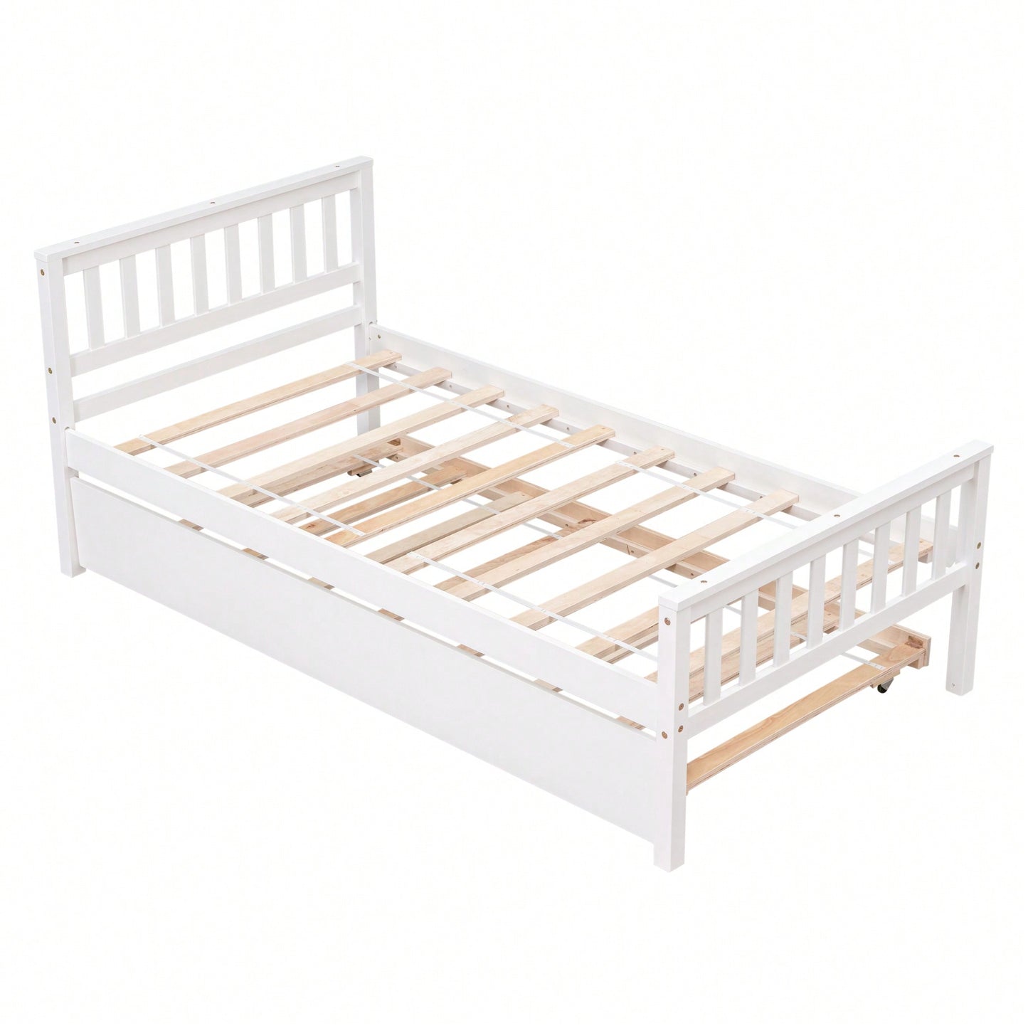 Space-Saving Twin Bed With Trundle And Headboard, No Box Spring Required, Ideal For Small Bedrooms And Living Spaces, White Finish
