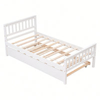 Space-Saving Twin Bed With Trundle And Headboard, No Box Spring Required, Ideal For Small Bedrooms And Living Spaces, White Finish