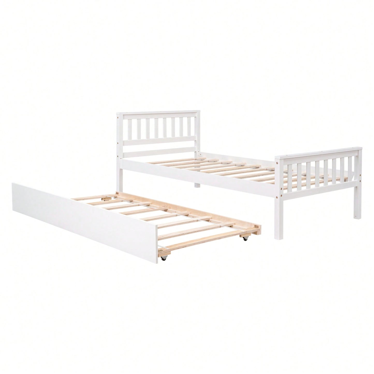 Space-Saving Twin Bed With Trundle And Headboard, No Box Spring Required, Ideal For Small Bedrooms And Living Spaces, White Finish
