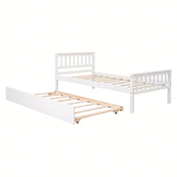 Space-Saving Twin Bed With Trundle And Headboard, No Box Spring Required, Ideal For Small Bedrooms And Living Spaces, White Finish