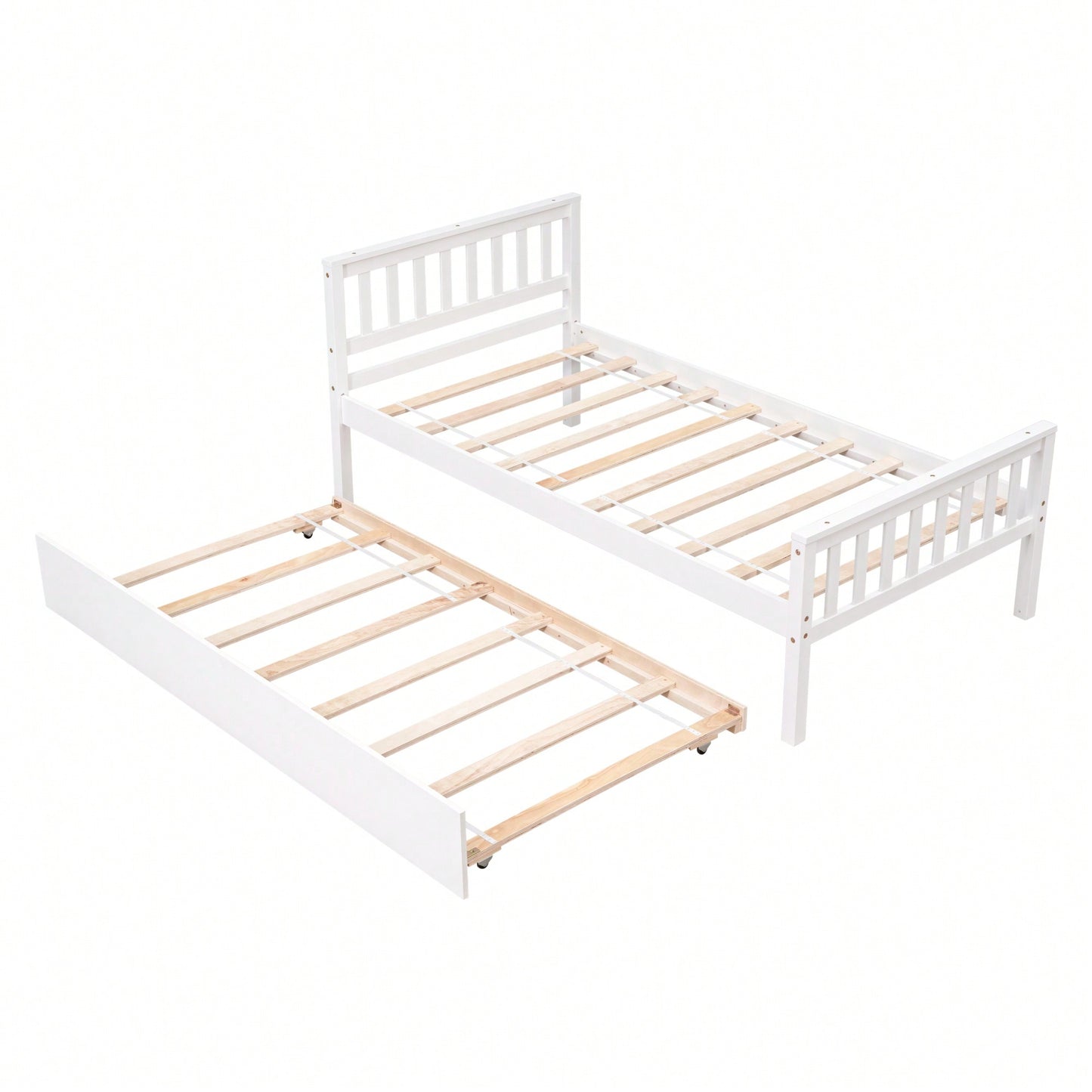 Space-Saving Twin Bed With Trundle And Headboard, No Box Spring Required, Ideal For Small Bedrooms And Living Spaces, White Finish