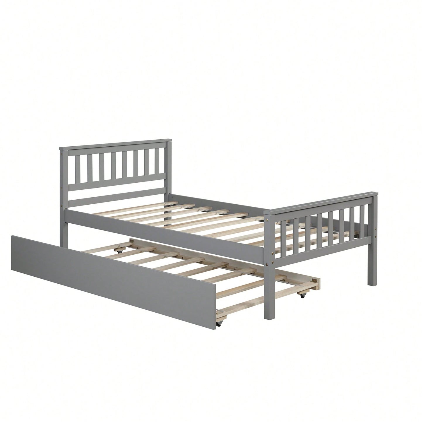 Space-Saving Twin Bed With Trundle And Headboard, No Box Spring Required, Ideal For Small Bedrooms And Living Spaces, White Finish