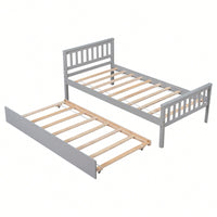 Space-Saving Twin Bed With Trundle And Headboard, No Box Spring Required, Ideal For Small Bedrooms And Living Spaces, White Finish