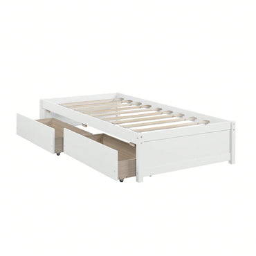 Solid Wood Twin Bed With 2 Storage Drawers No Box Spring Required