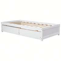 Solid Wood Twin Bed With 2 Storage Drawers No Box Spring Required