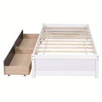 Solid Wood Twin Bed With 2 Storage Drawers No Box Spring Required